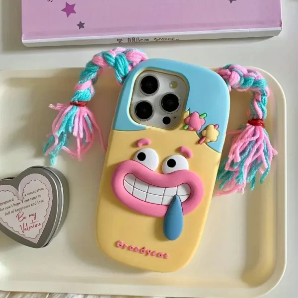 Funny Braided Girl Suitable for Apple Full-Cover Anti-Fall Protective Case Creative Niche for IPhone16/for IPhone15Promax/for IPhone16/14 Plus/for IPhone13 Pro Max 12 11 Anti-scratch, Anti-scratch, Full Body Protection Suitable As A Holiday Gift for Family, Boyfriend, Girlfriend, Boys, Girls, Adults.