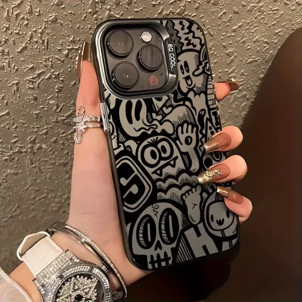 This Black Graffiti Phone Case Is Chic And Understated, Making It Great for Those Who Set Trends. It Includes Features That Prevent Drops And Slipping, Making It an Excellent Choice for Protective Cases for The Iphone 16 Pro Max, 15,