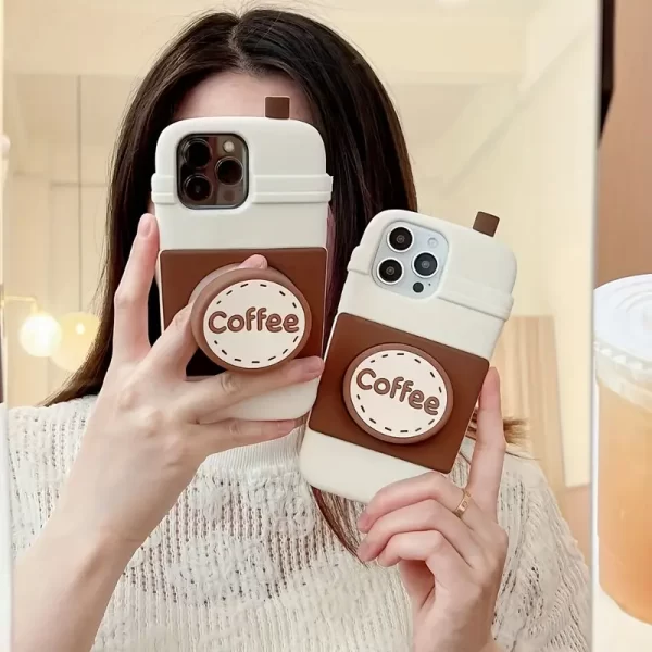 Luxury New Coffee Silicone Cartoon Anti-fall And Anti-scratch Anime Mobile Phone Shell Protective Cover For IPhone 16/For IPhone 15Promax/for IPhone16/14 Plus/For IPhone13 Pro Max 12 11 XS, Trendy Design Cartoon Abstract Phone Case With Stand Style Trendy Mobile Phone Case With Lens Protection Suitable As A Holiday Gift For Family, Boyfriend, Girlfriend, Boys, Girls