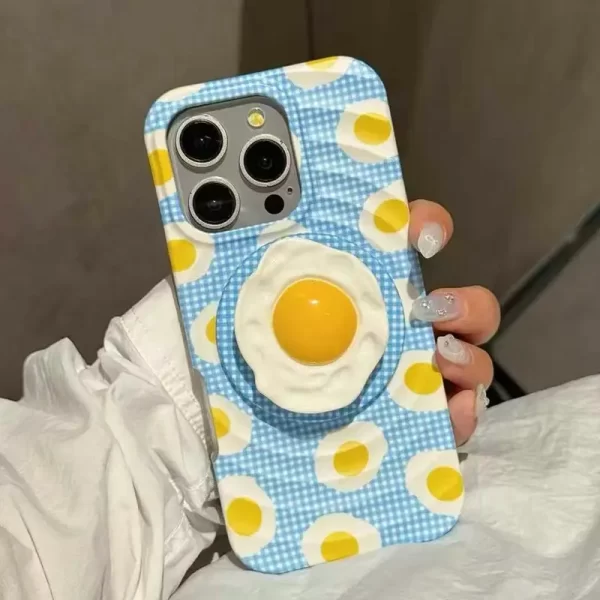 Minimalist niche blue checkered pop-up egg pattern iPhone 15 pro new iPhone 16 magnetic stand protective case for iPhone 16 Promax phone case