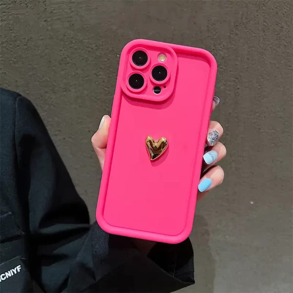 3D gold heart matte phone case for iPhone 16 15 Pro Max