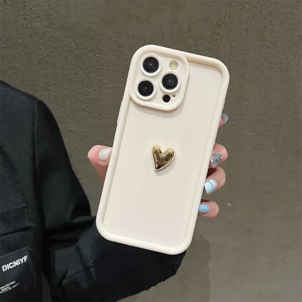3D gold heart matte phone case for iPhone 16 15 Pro Max