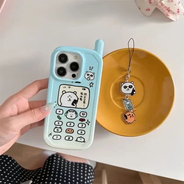 Fun Mobile Gradient Blue Bear with Insider Stop Trading Phone Case with Pendant Suitable for Apple 15 16 Promax