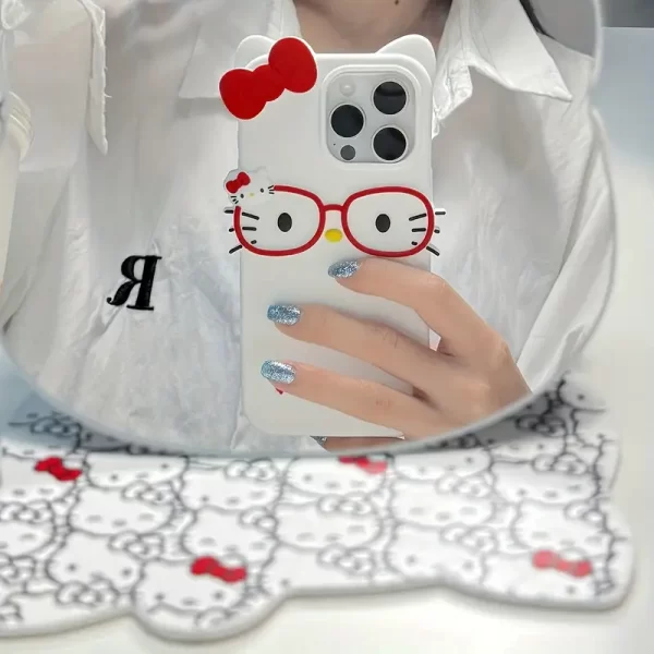 Sanrio has authorized the Sanrio white Hello Kitty 3D silicone phone case, suitable for iPhone 16/15 Plus Pro Max cartoon cute and fashionable phone case, the perfect choice for gifts