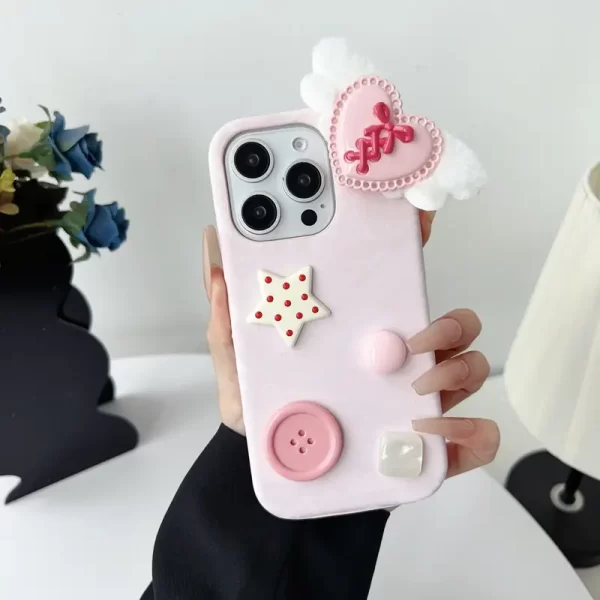 Love Wings Silk Texture Pattern Phone Case for iPhone 16/15, Three Colors, BFF Model, Suitable for Apple 15, 16 Pro Max Phone Cases