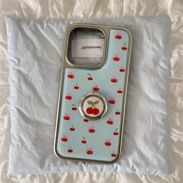 The epoxy cherry ring stand is suitable for the iPhone 16 Promax, as well as the iPhone 15 ProMax phone case, providing full-coverage protection