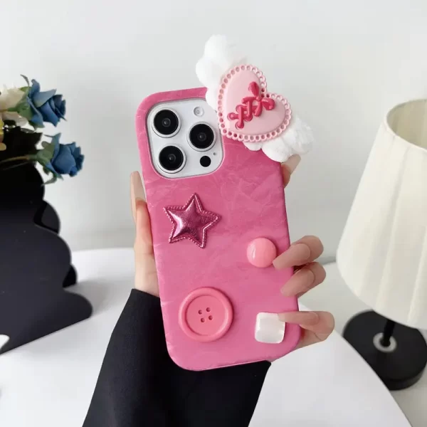 Love Wings Silk Texture Pattern Phone Case for iPhone 16/15, Three Colors, BFF Model, Suitable for Apple 15, 16 Pro Max Phone Cases