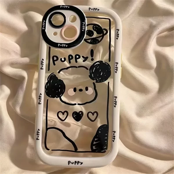 Cream shell IND black line dog phone case for Apple 15 16 promax