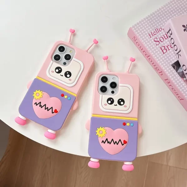 Original 3D pink and purple stitching color gear ECG heart antenna dopamine phone case for iPhone 15/16 creative niche 15/16promax protective full package high-quality silicone soft shell plus