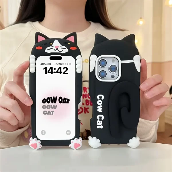 Cute cat ear cow cat tail holder phone case is suitable for Apple 15 16 Promax