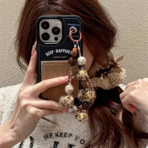 Autumn and winter handheld ball style card slot retro denim pocket design phone case suitable for iPhone 16 Pro Max ultra-thin phone case, phone case with lip gloss holder, cute women's phone case, slim phone case, cartoon phone case, shiny phone case, card clip phone case, retro phone protective case, fashionable phone accessories, durable phone protective case, slim phone case, fashionable phone protective case, cute accessories