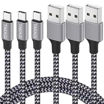 TAKAGI USB to USB C Cable (3Pack 6ft) USB A to Type C Cable Fast Charging Nylon Braided Data Sync Transfer Cord USB C Charger for iPhone 16 Pro Max/16 Plus/15 Pro Max/15 Plus/Galaxy S20 S10 Note 20