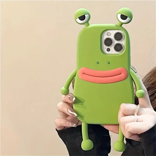 Cute and funny 3D big-eyed frog silicone phone case for iPhone 15 Pro Max, cute protective shockproof soft case