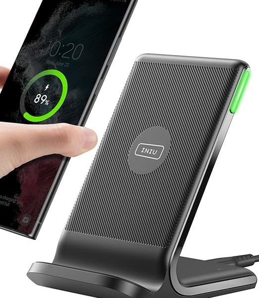 INIU Wireless Charger, 15W Fast Qi Certified Wireless Charging Station with Sleep-Friendly Adaptive Light Compatible with iPhone 16 15 14 13 Pro XS 8 Plus Samsung Galaxy S25 S24 S23 Note 20 Google etc
