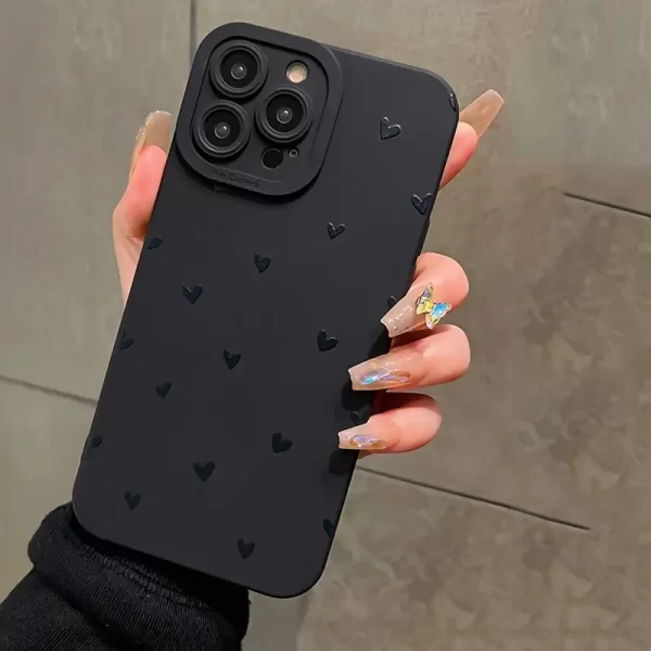 Transparent full screen black small heart-shaped fully transparent anti drop soft shell with a simple and high-end feel, transparent air cushion suitable for iPhone 15 Promax Apple phone case couple xsmax new anti drop xr frosted men and women's all inclusive 15PRO soft shell 15 protective cover