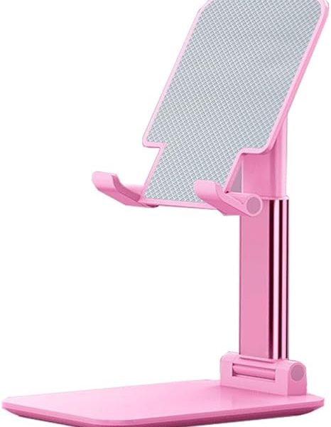 Phone Stand, Angle Height Adjustable Cell Phone Holder with Silicon Pad for Desk Fully Forldable Mobile Phone Holder Compatible with All Mobile Phones, MT-6, (Pink)