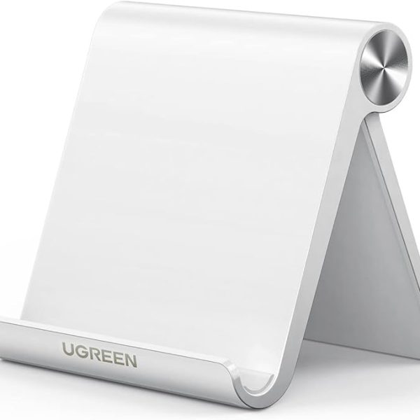 UGREEN Cell Phone Stand for Desk Phone Holder Foldable Portable Adjustable Compatible with iPhone 16 15 14 13 Pro Max, iPhone 12 11 Plus SE XS XR 8 7, Office Desk Travel Accessories, White