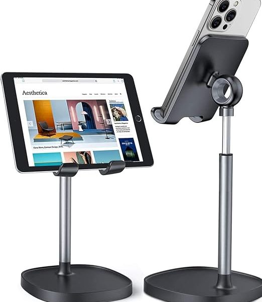 LISEN Cell Phone Stand Adjustable for iPhone Phone Holder for Desk, Office Desk Accessories Computer PC for iPhone Stand Gaming Essentials Fit Otterbox Case Phones Switch Kindle iPad Air Tablet 4-10in