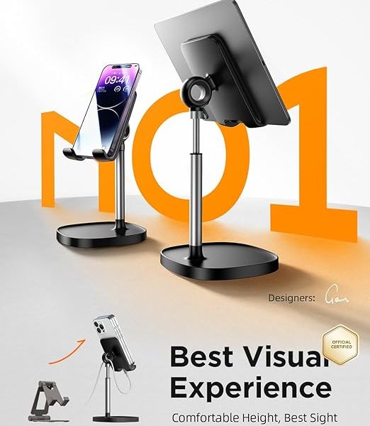 LISEN Cell Phone Stand Adjustable for iPhone Phone Holder for Desk, Office Desk Accessories Computer PC for iPhone Stand Gaming Essentials Fit Otterbox Case Phones Switch Kindle iPad Air Tablet 4-10in