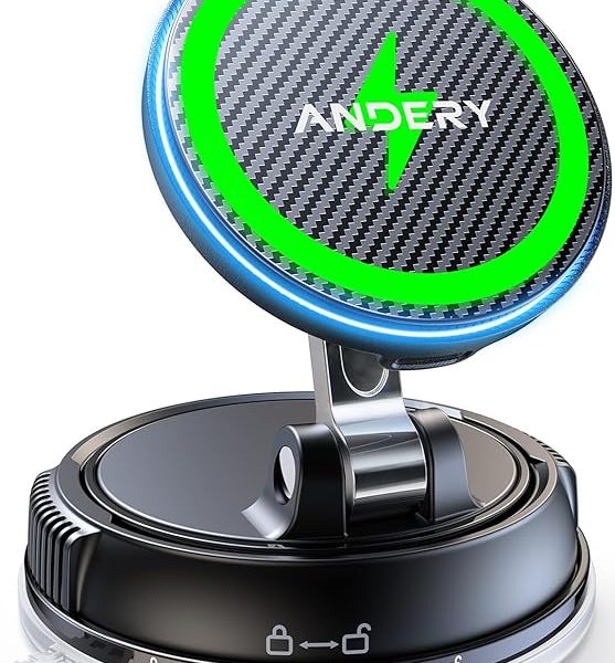 Only for iPhone Magsafe Car Mount Charger [15W Wireless Faster Charging, 78+LBS Strongest Suction, 2400gf Strongest Magnetic] 360° Adjustable Car Phone Holder, Phone Holders for Your Car, Carbon Fiber