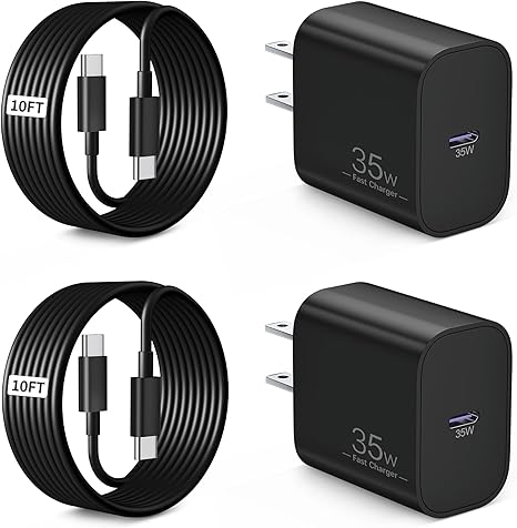 for iPhone 16/15 Pro Charger Fast Charging, 2-Pack 35W USB C Super Fast Wall Charger Block with 2Pack 10FT Long Type C Cable for iPhone 16/15 Pro Max/Plus/16e, iPad Pro/Air/Mini, MacBook Air