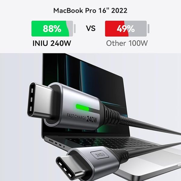 INIU USB C to USB C Cable, 240W Fast Charging [6.6ft, 2-Pack] Type C Charger Cord, Braided USBC Phone Charger Cable for iPhone 16 15 Pro Samsung S24 S23 Laptops MacBook iPad Switch Steam Deck etc.