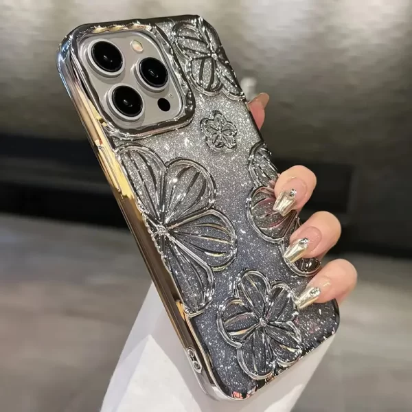 Flash powder electroplating retro personalized hollow three-dimensional oil painting flower anti drop TPU dopamine suitable for iPHone models iPHone15 and iPHone15proMax