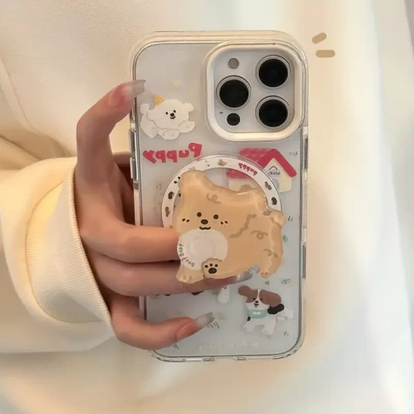 FOR iPhone16 15/pro/pro max, cute Puppy theme transparent case | adorable dog family pattern + childlike house design + practical dog-shaped stand shockproof cover