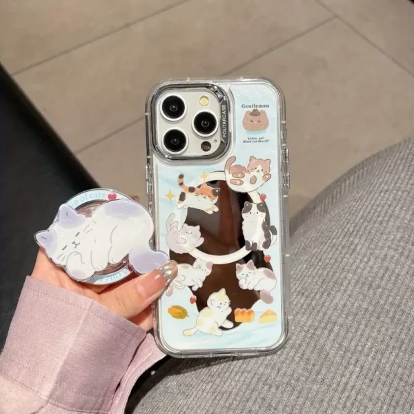 Cute Pet Cream Fringe Hakimi Cat iPhone 16 Pro Max Phone Case, Fun and Creative New Style Protective Cover for Children, iPhone 15 Pro/16 Max Series