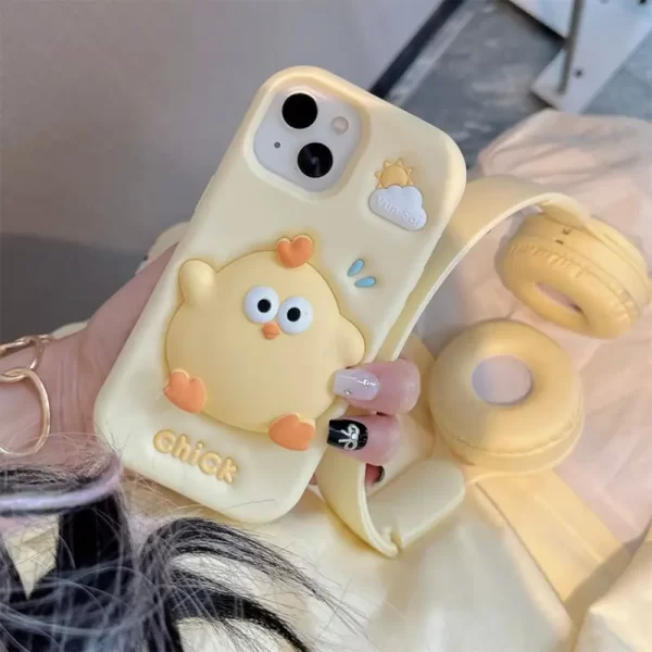 Yellow embossed chick [code PN040] is suitable for Apple 16 Pro Max phone cases, featuring niche Japanese and Korean cartoon creativity, popular among internet celebrities and girls in 2025, and providing full protection