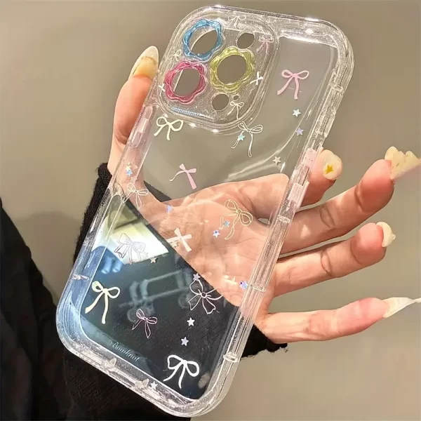 Korean style INS flower lens star bow transparent anti drop phone case iPhone 16 15 Pro Max shockproof protective case