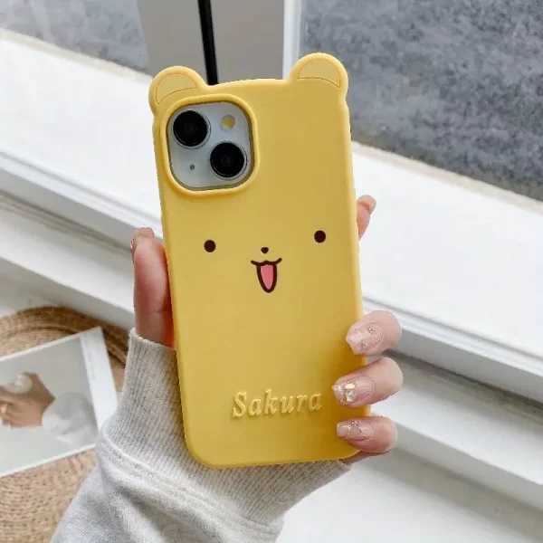 Original color yellow cartoon thin high-quality silicone phone case, suitable for iPhone 15/16, with a good and lightweight Japanese thick ear style protective case, textured phone case, hanging decoration phone case, tempered glass phone case, retro phone case, crystal phone case, anti drop phone case, daily use case, cute soft silicone case, durable material, ultra-thin phone case, essential for iPhone users and anime fans