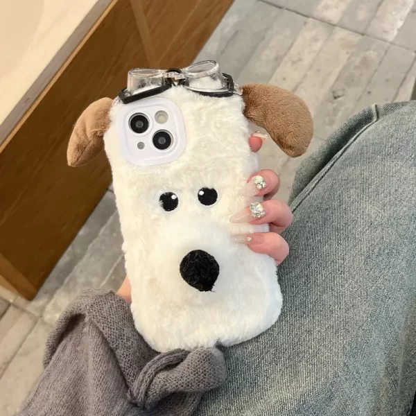 Cute 3D dog with goggles phone case suitable for iPhone 16 Pro Max autumn and winter cute plush phone case