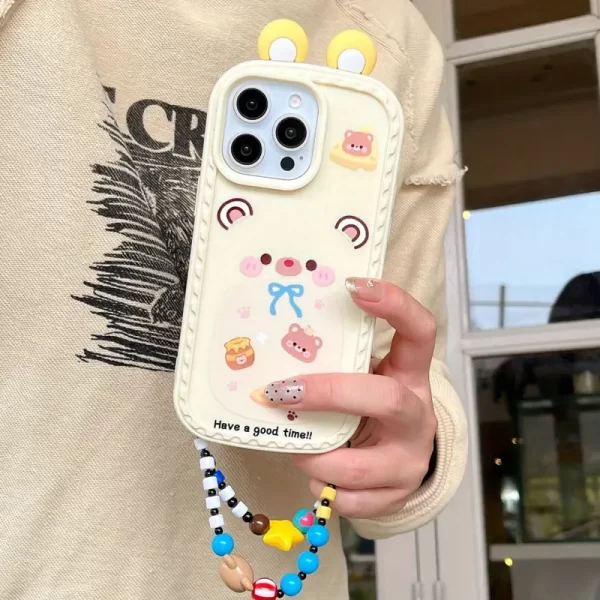 INS style milky white cartoon pig bear dustproof sliding window cover, suitable for iPhone 16 15 Pro Max phone case, shockproof protective cover