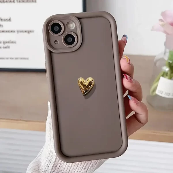 3D gold heart matte phone case for iPhone 16 15 Pro Max