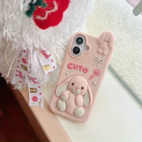 Cartoon silicone protective case with large ears for Apple iPhone 16, 15 Pro Plus Max