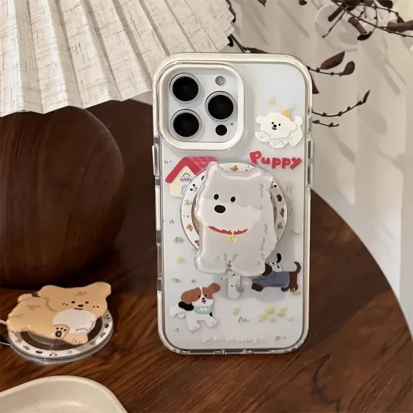 FOR iPhone16 15/pro/pro max, cute Puppy theme transparent case | adorable dog family pattern + childlike house design + practical dog-shaped stand shockproof cover