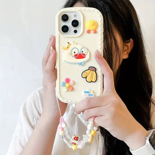 Cartoon drop-proof creative cute doll phone case with chain for iPhone 16 Pro Max 15 Plus Pro Max
