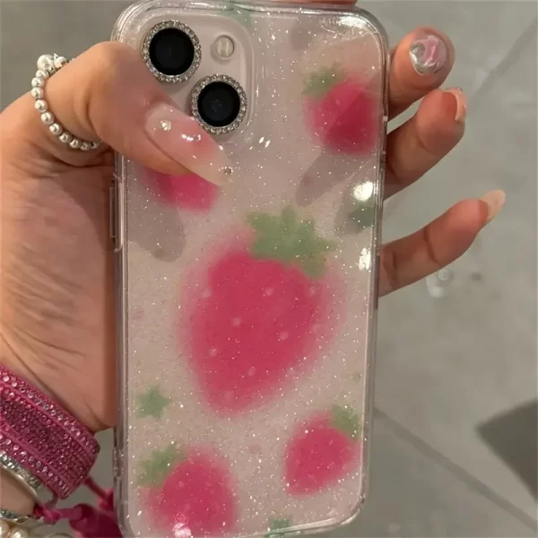 Cute transparent phone case, fruit colored, compatible with iPhone 16 and 15 Pro Max. It provides shock protection and a soft cover design.