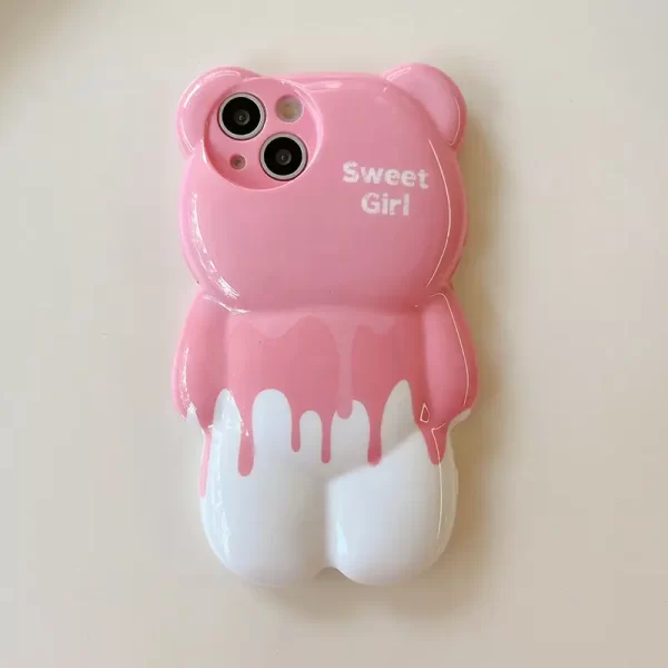 Pink Sweet Girl Bear TPU Creative 3D Full Coverage Lens Protection Phone Case Suitable for iPhone 16promax/ 16pro/16/15 pro max /15pro