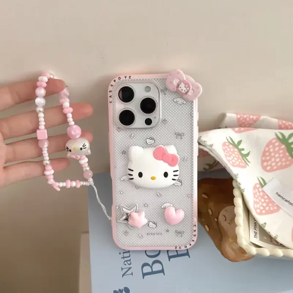 Pink polka dot cat 3D accessory compatible with Apple 16 Pro Max ultra-thin soft shell 15 Pro phone case cartoon original girl heart