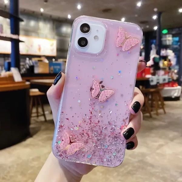 Phone 15.16 Pro/Pro Max Deluxe Butterfly Phone Case Protection - Starry Sky Glitter Design